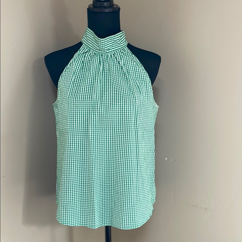 J.Crew Sleeveless  Blouse with Tie Back Green Gingham Size 6 - Picture 2 of 7